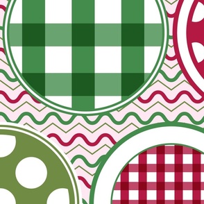 Christmas Pattern Clash, LARGE SCALE, Red and Green; merry, joy, Noel, party, maximalism, stripe, Rick rack, chevron, dots, checkerboard, check, checker—6300, v05 
