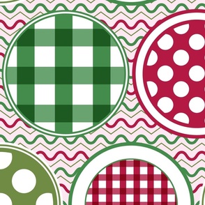 Christmas Pattern Clash,  MEDIUM SCALE, Red and Green; merry, joy, Noel, party, maximalism, stripe, Rick rack, chevron, dots, checkerboard, check, checker—4800, v05 