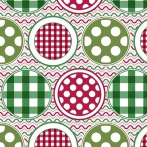 Merry Christmas Pattern Clash; polka dot, chevron, stripe, rick rack, circle, check, checkerboard, holiday, red, green, jolly, happy, retro, vintage, gingham, geometric, gift wrap, present, decorate, decoration, bedding, cute, kids, sheets—1200, v05