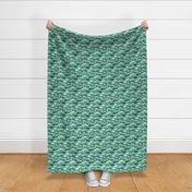 Lotus flowers and frogs in yoga poses - kawaii style animal design meditation balance body and design mint green pine on teal blue