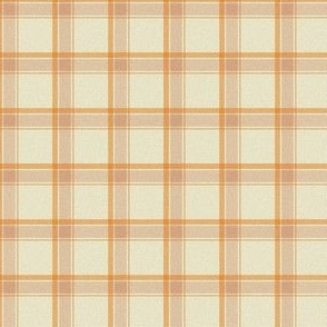 XSMALL Fall plaid fabric - cream and rust orange tartan check fabric 4in