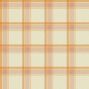LARGE Fall plaid fabric - cream and rust orange tartan check fabric 10in