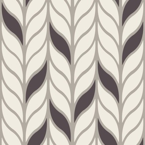 columns - cloudy silver taupe _ creamy white _ purple brown - simple leaves geometric