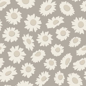 daisies - bone beige _ cloudy silver taupe _ creamy white - ditsy floral