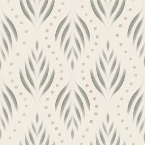 Dots and Fronds _ creamy white_ limed ash green_ lion gold _ traditional
