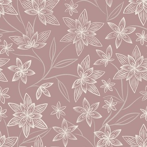 flowy flowers - creamy white_ dusty rose_ silver rust - pink floral