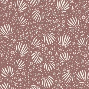 fronds and flowers - copper rose pink _ creamy white - small scale micro ditsy floral