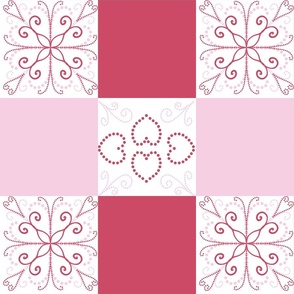 Pink and Red Hearts Patchwork Deign- 6 In. Squares