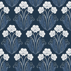 French Country Floral damask Navy Large scale 24''