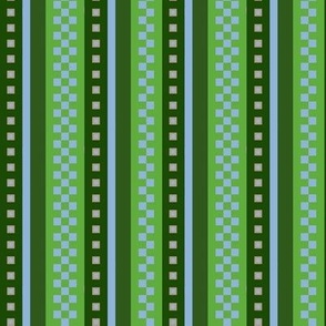 MMNT6 -  Jazzy Checked Stripes in Blue and Green -   Coordinate for Lightbulb Moment - 4 inch repeat