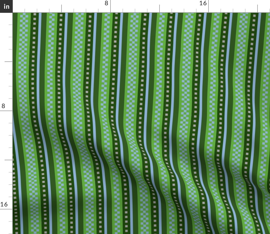 MMNT6 -  Jazzy Checked Stripes in Blue and Green -   Coordinate for Lightbulb Moment - 4 inch repeat