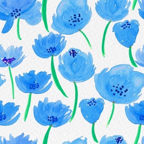 Scattered watercolor hand-painted blue periwinkle flowers