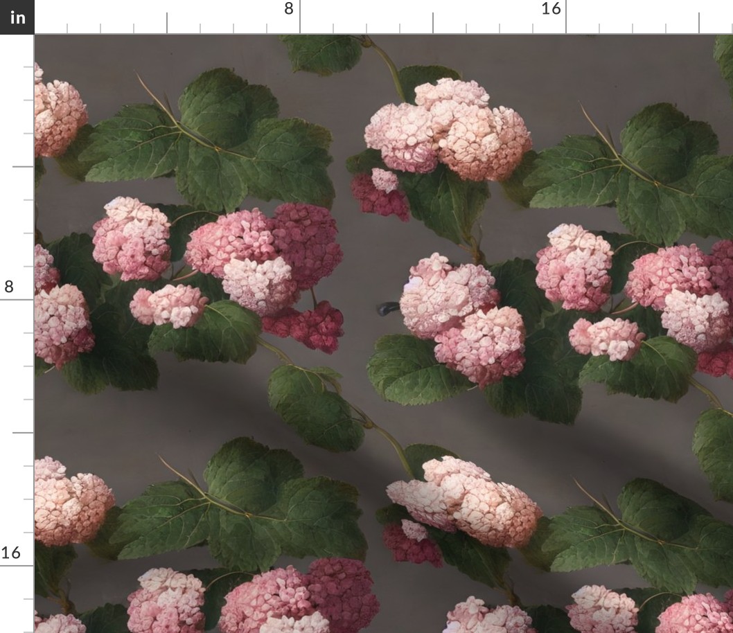 wren's backyard hydrangeas: pink hydrangea, hydrangea wallpaper, moody florals, vintage floral