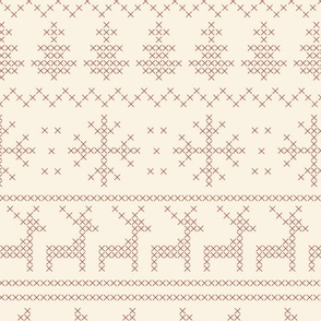 Fair isle inspired winter cross stitch - red stitches on cream, large scale