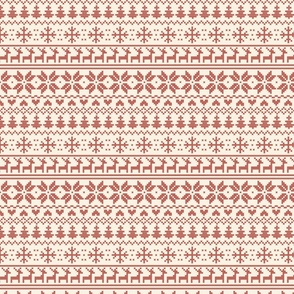 Fair isle inspired winter cross stitch - red stitches on cream, XS scale