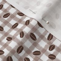 Coffee Beans on Brown Gingham Plaid