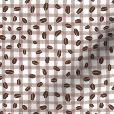 Coffee Beans on Brown Gingham Plaid