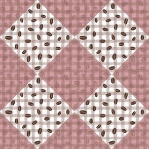 Pink and Brown Coffee Beans on Gingham Plaid 6x6