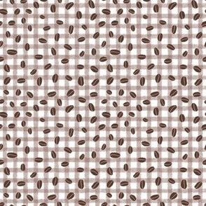 Cute Coffee Beans on Brown Checkered Sketchy Gingham Plaid