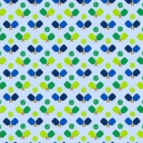 TINY Pickleball fabric - blue and green pickleball design 2in