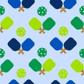 SMALL Pickleball fabric - blue and green pickleball design 6in