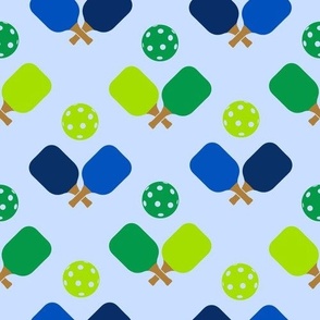 LARGE Pickleball fabric - blue and green pickleball design 10in