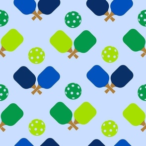 XLARGE Pickleball fabric - blue and green pickleball design 12in