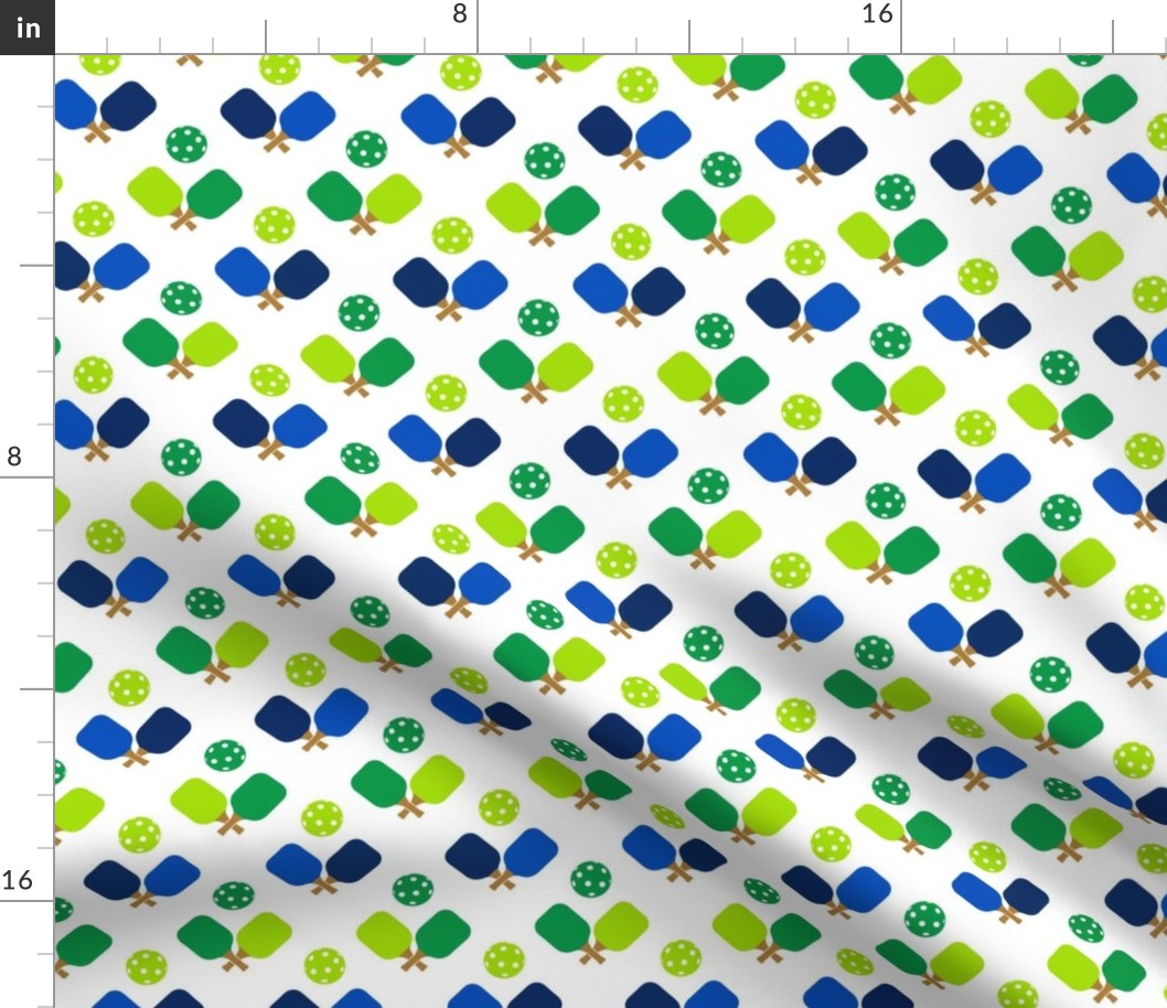 SMALL Pickleball fabric - blue and green pickleballs 6in