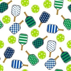 SMALL Pickleball fabric - blue and green_ preppy style pickleball design 6in