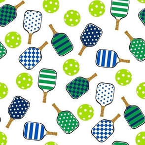 LARGE Pickleball fabric - blue and green_ preppy style pickleball design 10in