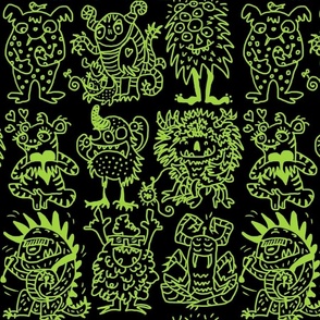 medium_ Cool fluorescent hand-drawn spooky creative monsters