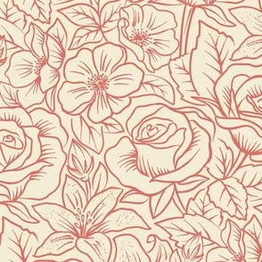 French Country Floral - Rose Outline - Regular Scale
