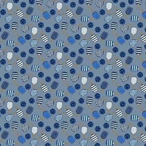 TINY Pickleball fabric - navy and grey fabric blue and white pickleball design 2in