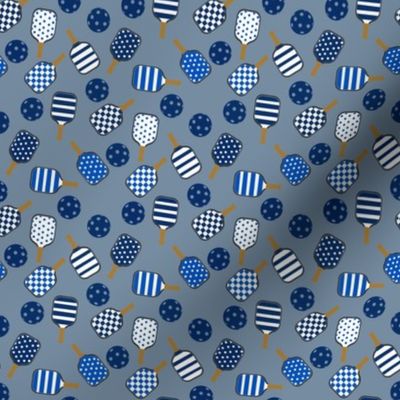 MINI Pickleball fabric - navy and grey fabric blue and white pickleball design 4in