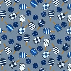 MINI Pickleball fabric - navy and grey fabric blue and white pickleball design 4in
