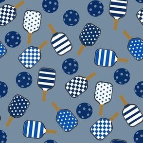SMALL Pickleball fabric - navy and grey fabric blue and white pickleball design 6in