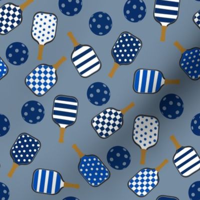 MEDIUM Pickleball fabric - navy and grey fabric blue and white pickleball design 8in