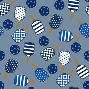 JUMBO Pickleball fabric - navy and grey fabric blue and white pickleball design