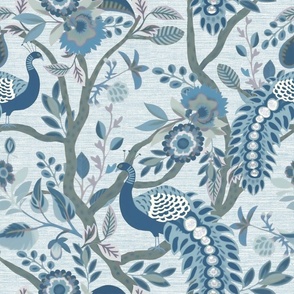 Peacock Fandango - Blue on Blue Grasscloth Wallpaper 