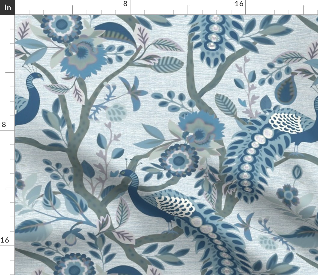Peacock Fandango - Blue on Blue Grasscloth Wallpaper 