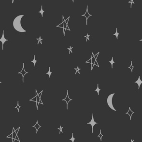 Celestial stars night sky | Large Scale | Charcoal grey, silver grey