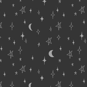 Celestial stars night sky | Small Scale | Charcoal grey, silver grey