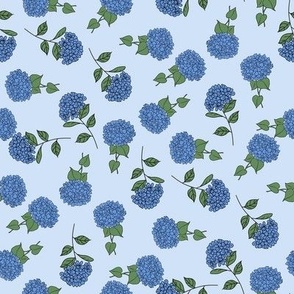 MEDIUM Hydrangea fabric - blue floral fabric_ blue flowers design 8in