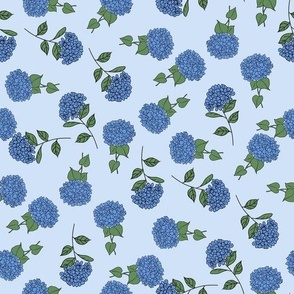 LARGE Hydrangea fabric - blue floral fabric_ blue flowers design 10in