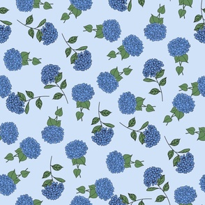 JUMBO Hydrangea fabric - blue floral fabric_ blue flowers design
