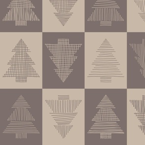 Cabincore Checkerboard Trees | Small Scales | Warm Brown, Beige Tan | multidirectional Christmas