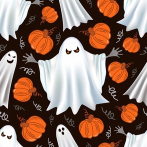 Halloween Hosts - Gosts and Pumpkins - Monster Mash - Brown, Orange, White