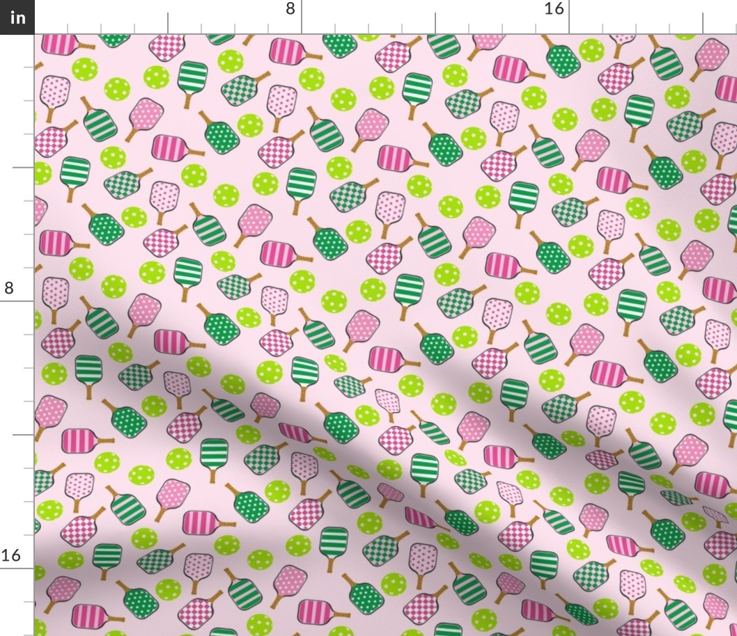 SMALL Pickleball fabric - pink and green preppy style pickleball design 6in