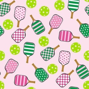 MEDIUM Pickleball fabric - pink and green preppy style pickleball design 8in