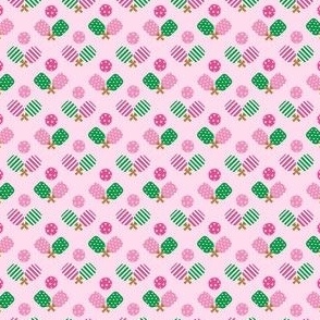 TINY Pickleball fabric - pink and green stripes pickleball design 2in
